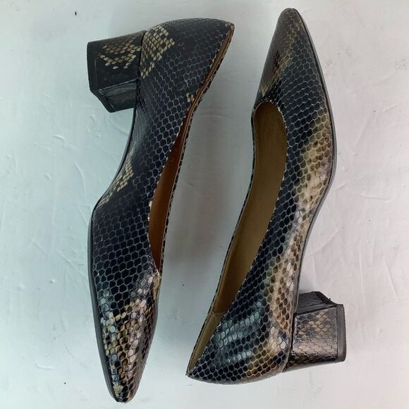 Aquatalia Pasha Pump Pointy Toe Block Heel Snake Print Leather Shoes Sz  9
